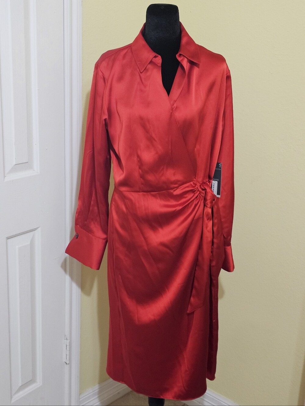 Worthington Red Satin Wrap Dress - Long Sleeve